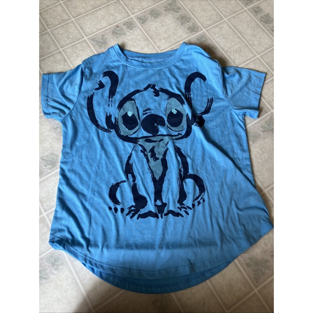 Disney‎ Stitch Graphic Tee Blue Juniors size 7 9 Short Sleeve Casual Festival